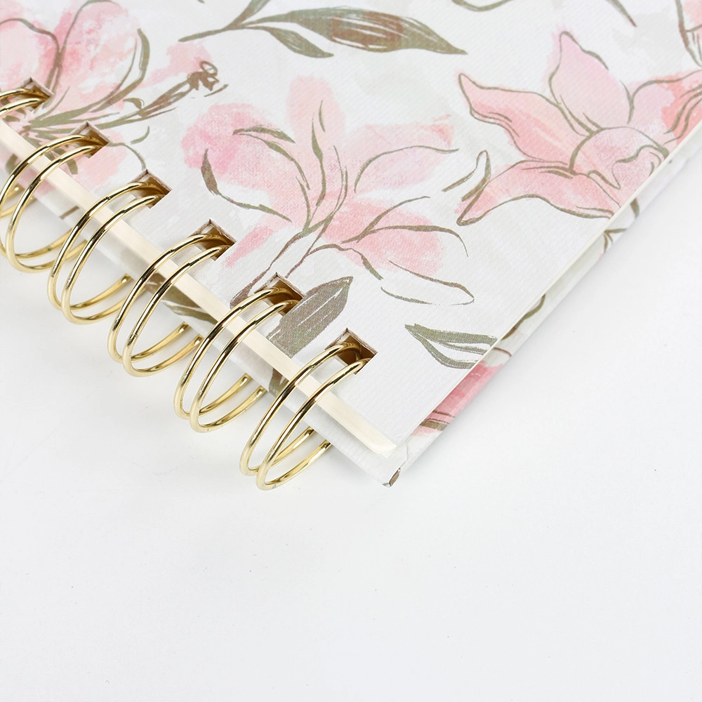 Gold twin-wire notebook binding detail Gold twin-wire notebook binding detail